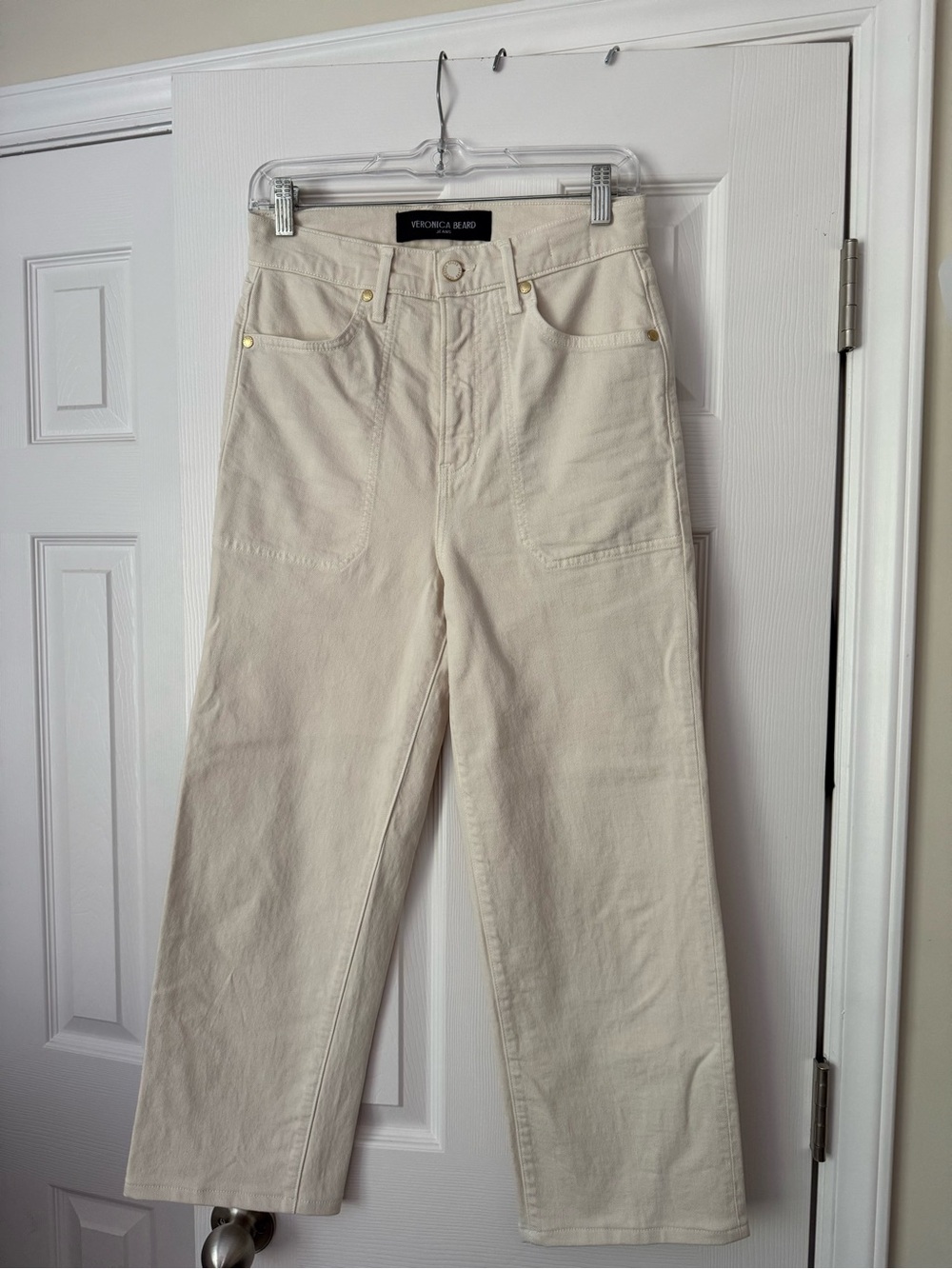 Veronica Beard Cream Straight Leg Jeans